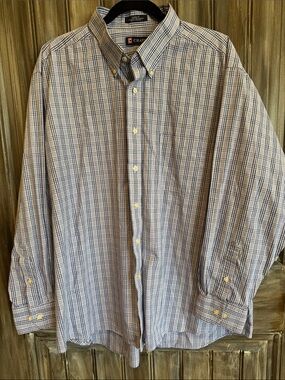 Chaps Men's White and Blue Plaid Button-Down Shirt